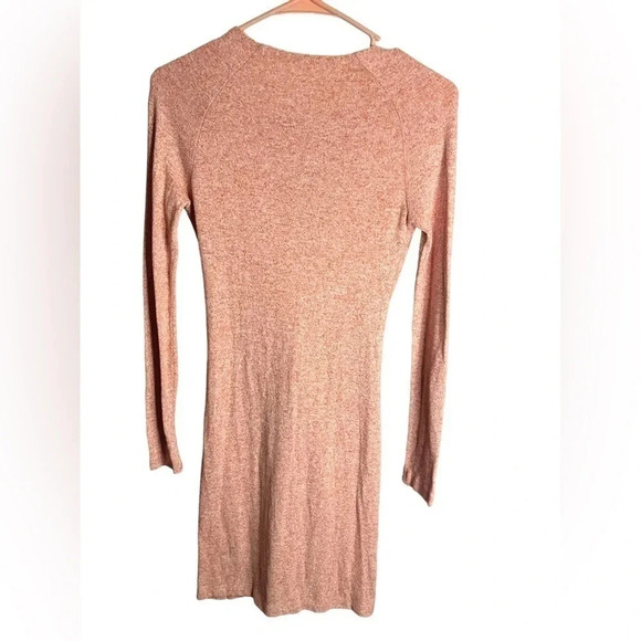 Free People Ginger Cozy Tie Front Sweater Dress Pink V-neck Size XS Bodycon Mini - Picture 5 of 13